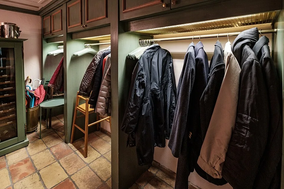 Representative wardrobe with hanging garments