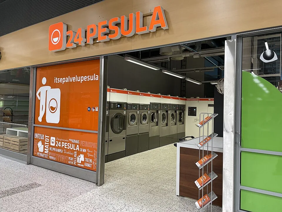 Representative modern self-service laundry interior