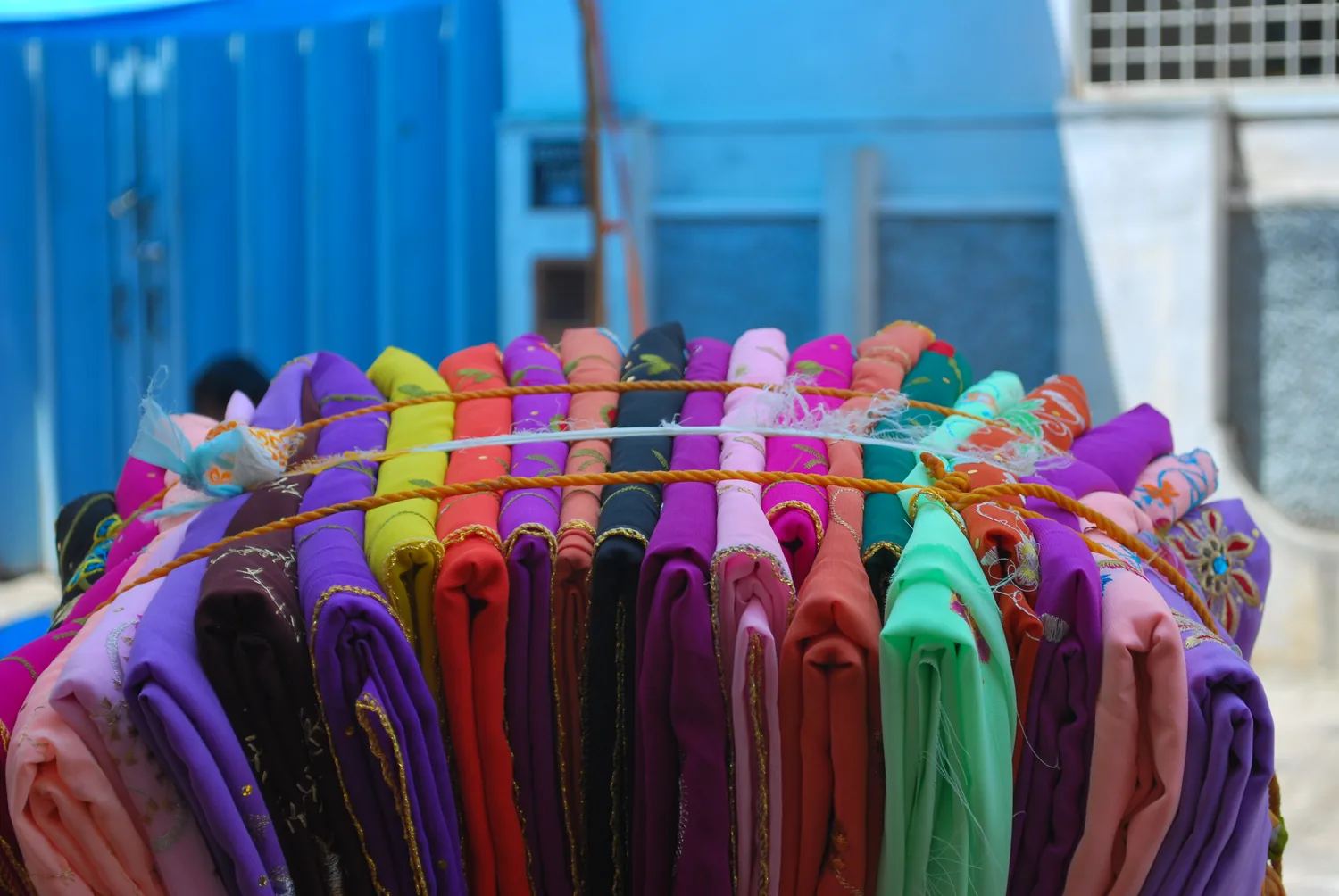 Representative display of colourful sarees for special garment care